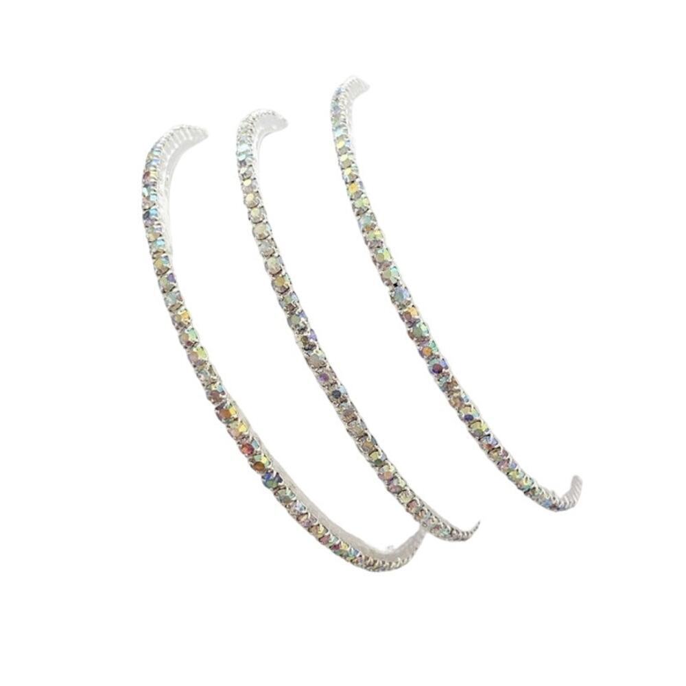 Set of 3 2mm Iridescent Colored Silver Plated Swarovski Crystal Bangles - Picture 2 of 2